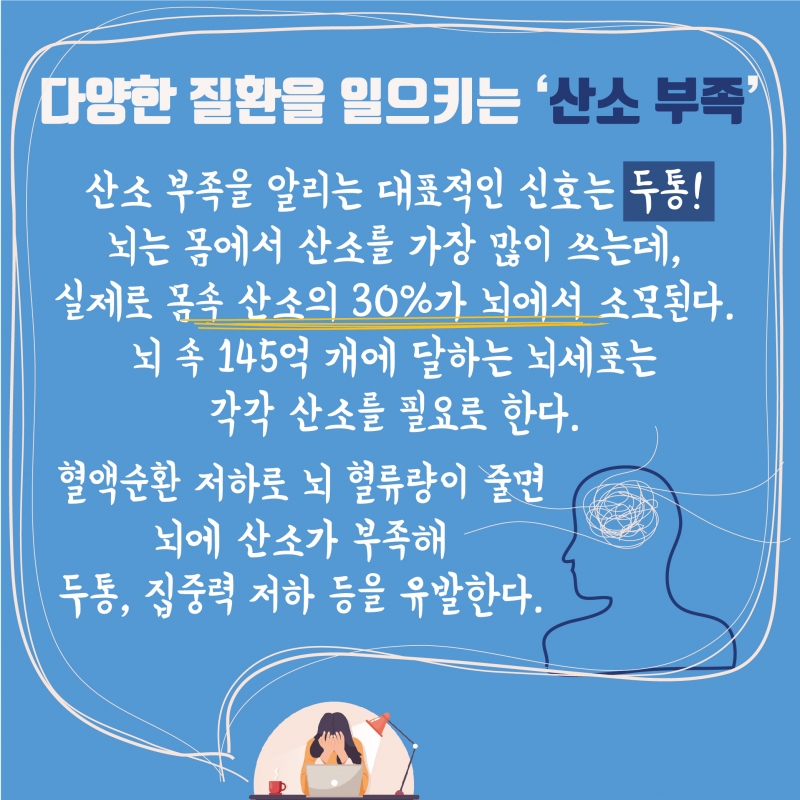 이유 모를 두통, 피로, 우울감이 찾아왔나요? 몸속에 산소를 채워보세요